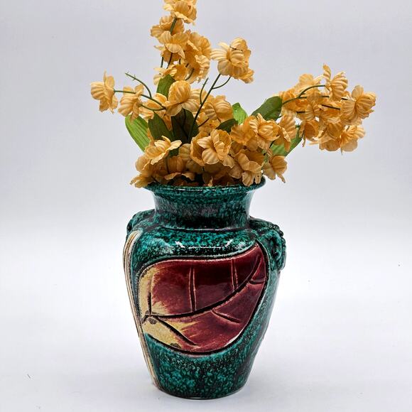 VTG Fratcelli Fanciullacci Italian Majolica Pottery Floral Vase-Brutalist Art - Picture 3 of 10